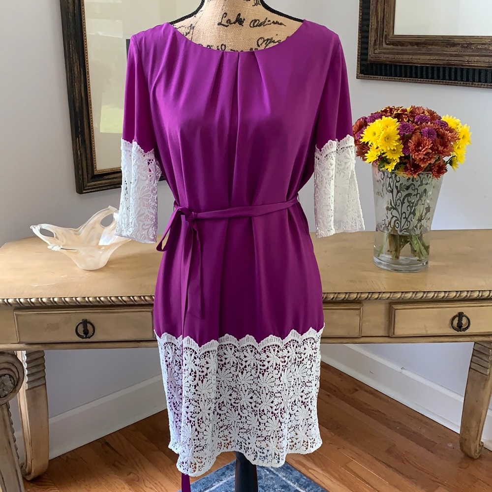 GIANNI BINI purple white fall lace dress M 8